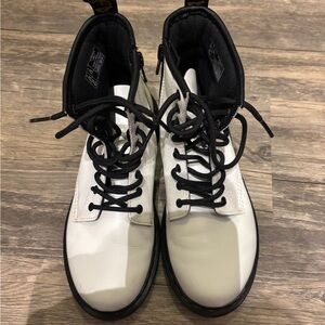 Dr. Martens Kids White Lace-Up Ankle Boots with Black Trim